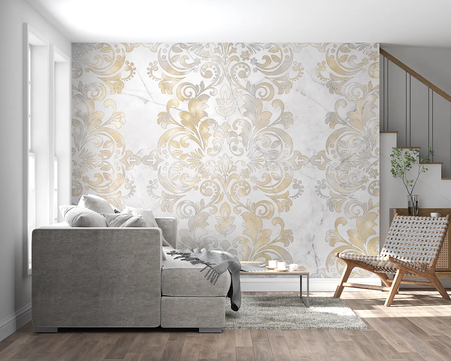 Golden beige baroque wallpaper - Second Image