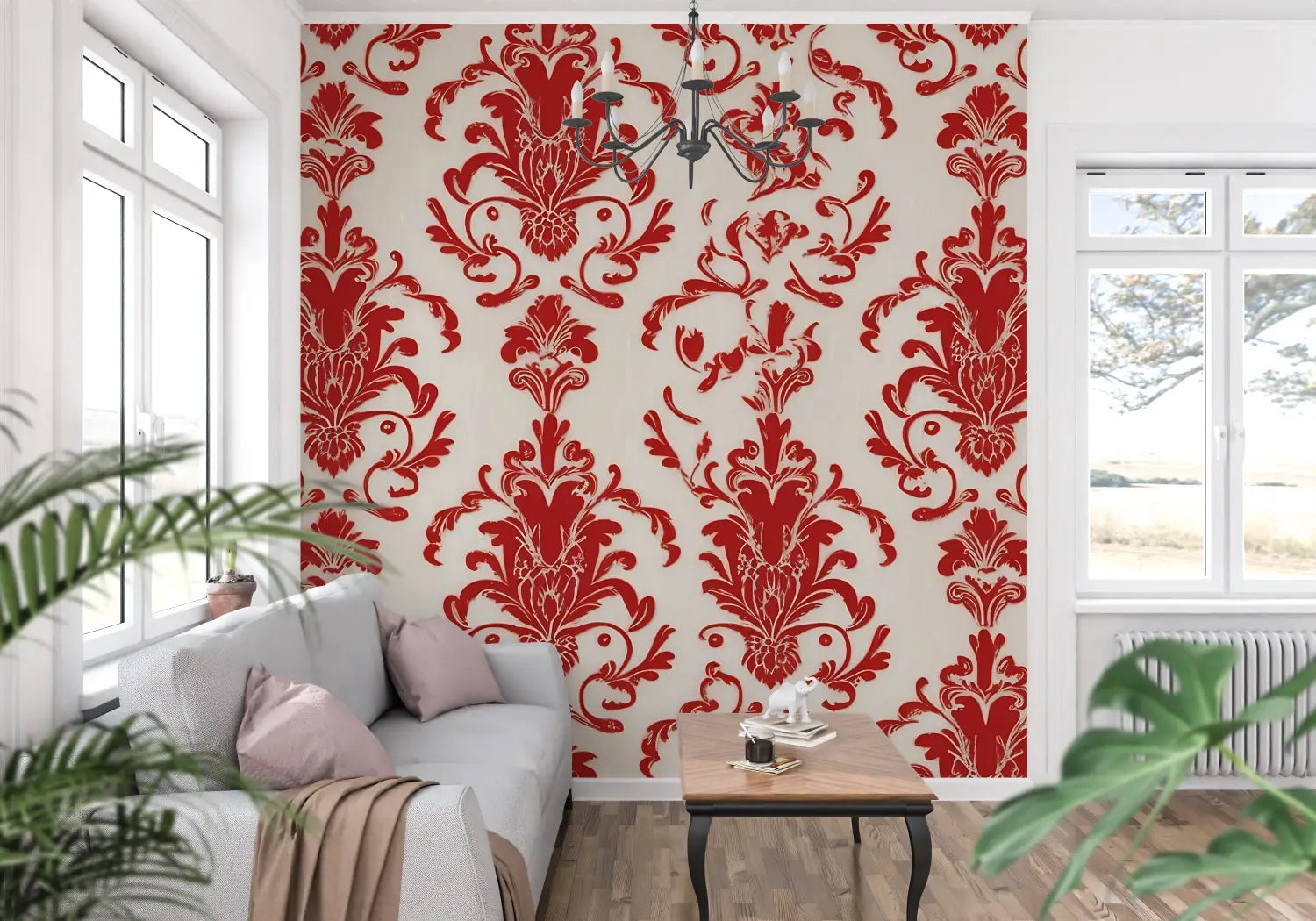 Red White Baroque Wallpaper - Second Image