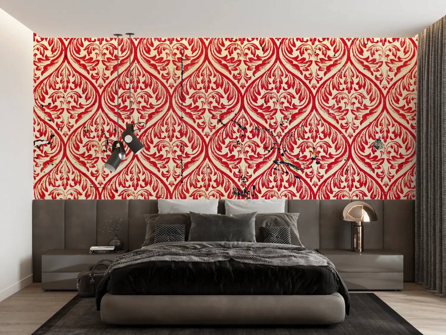 Worn red baroque wallpaper - Second Image