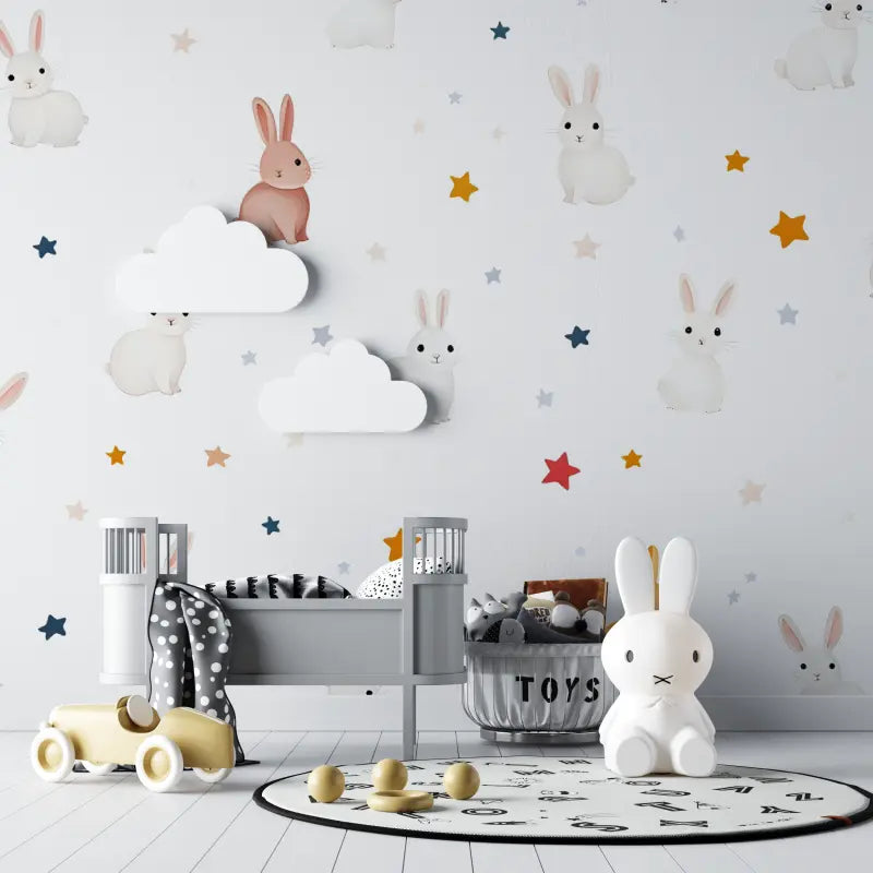 Papier peint bébé lapins motifs - chambre bébé