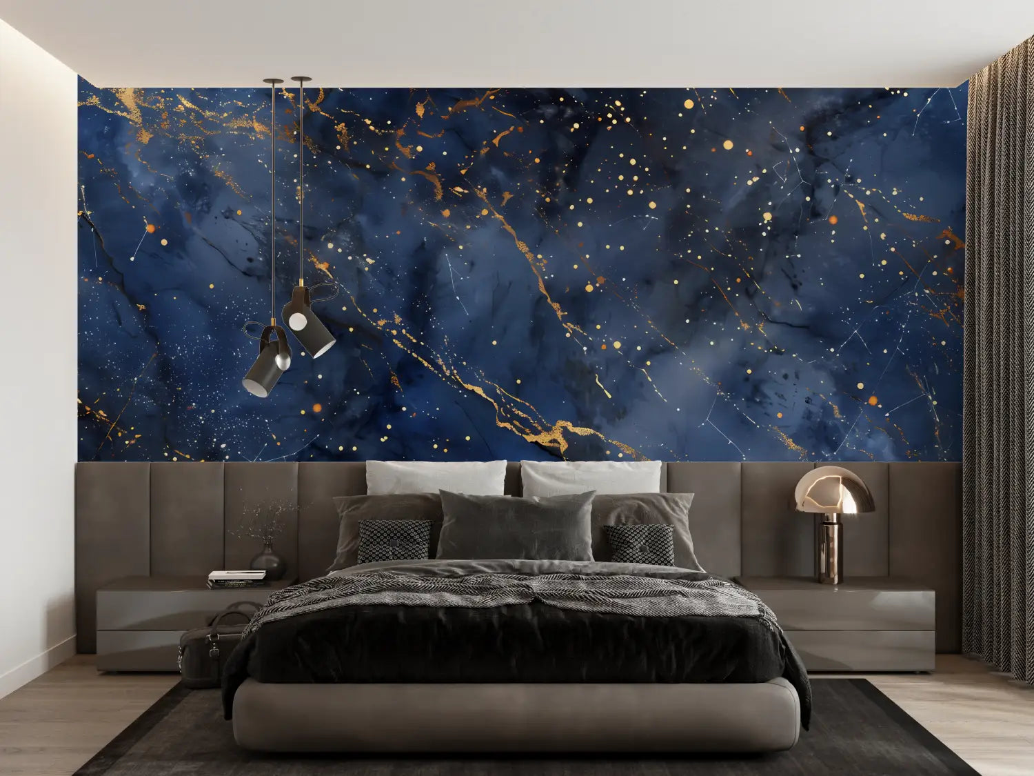 Blue and gold wallpaper bedroom - Second Image