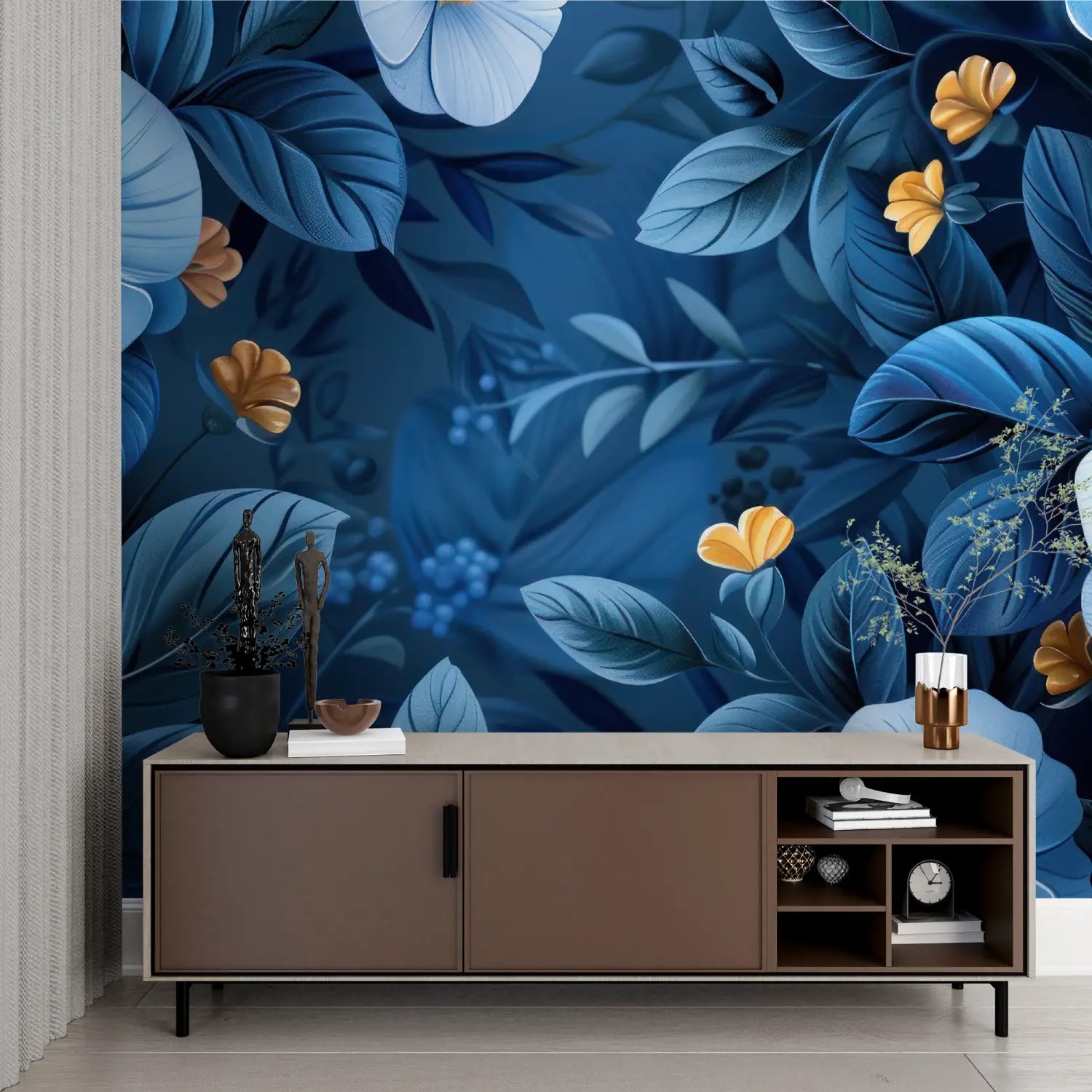 Papier Peint Bleu Fleuri - tendances