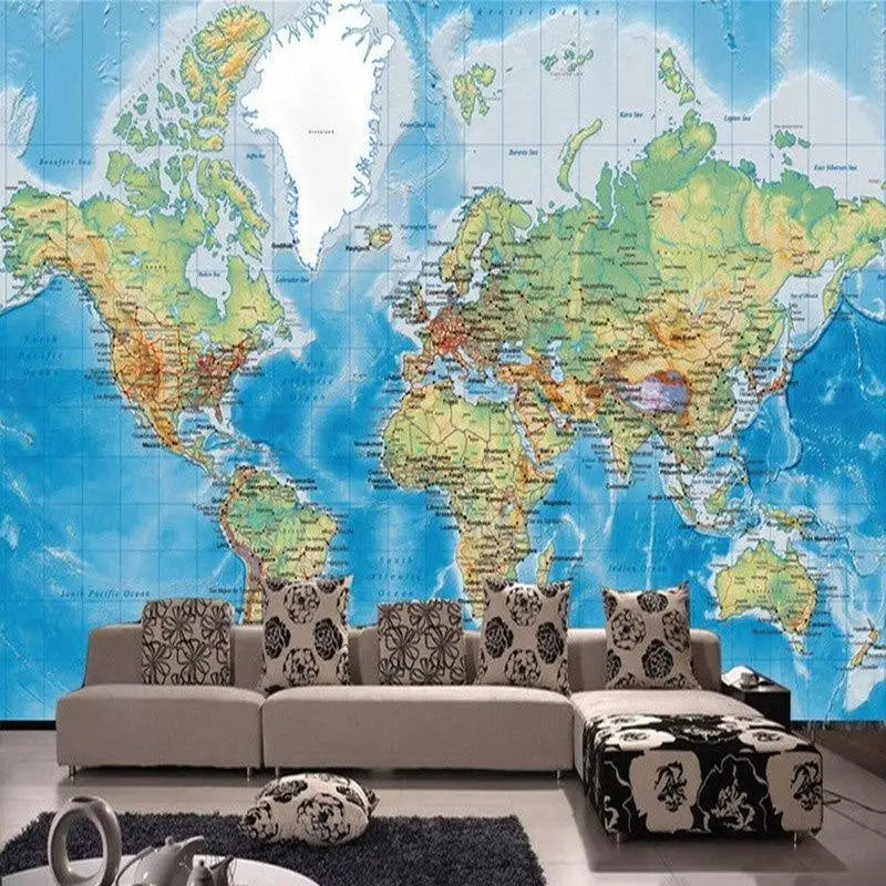 Sky Blue World Map Wallpaper - Second Image