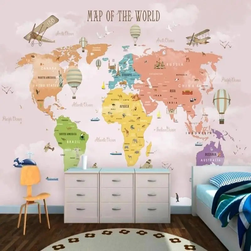 Papier Peint Carte du Monde Vieux Rose