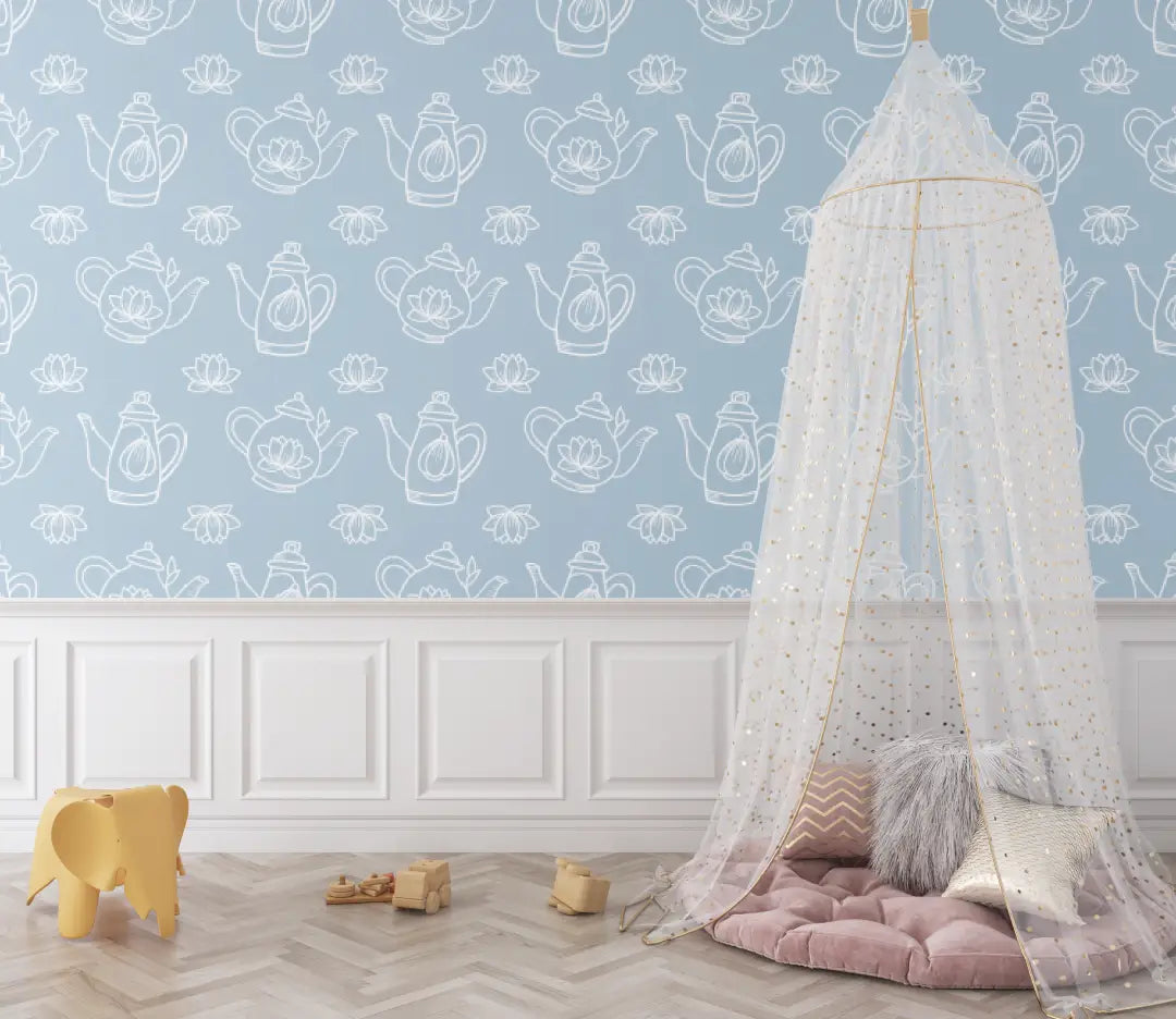 Blue monochrome baby room wallpaper - Second Image