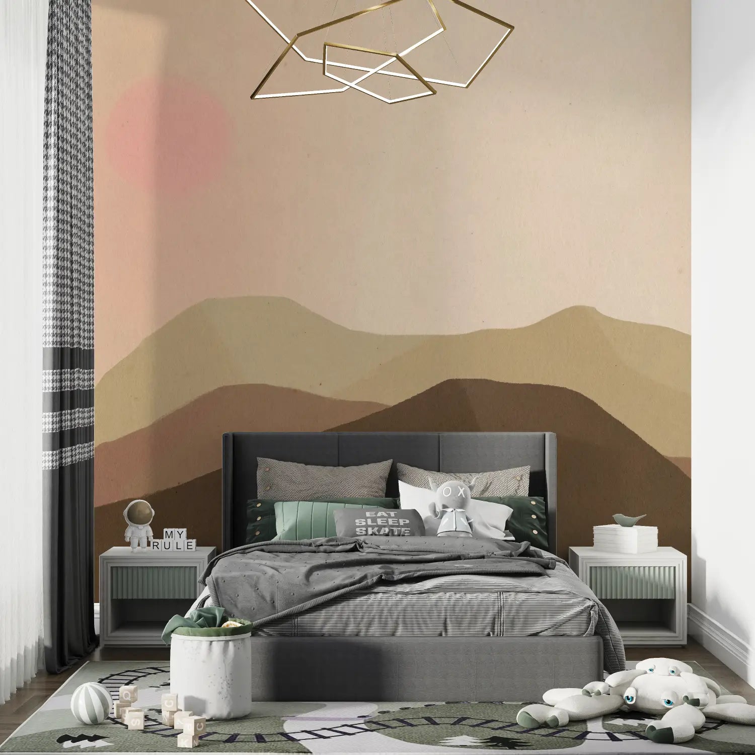 Papier Peint Enfant Montagne Beige - chambre petit