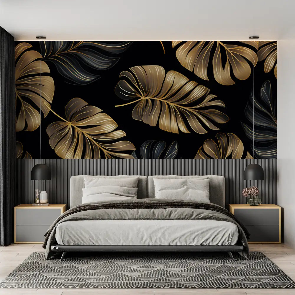 Black and Gold Foliage Wallpaper - Second Image