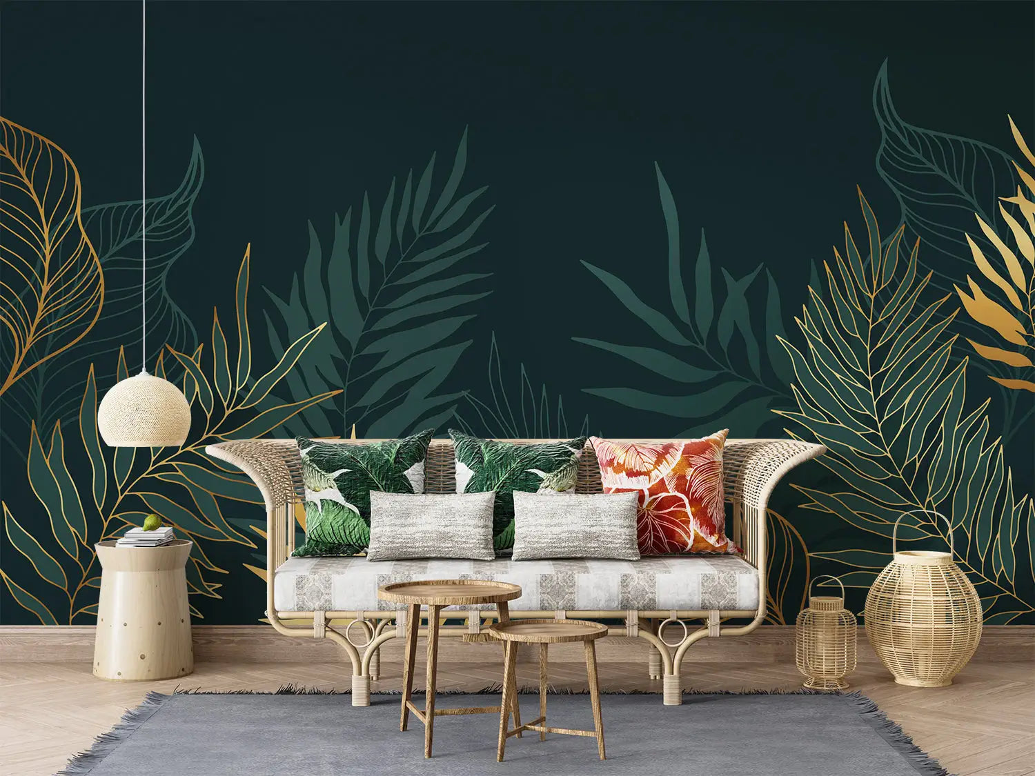 Green and Gold Foliage Wallpaper - Second Image