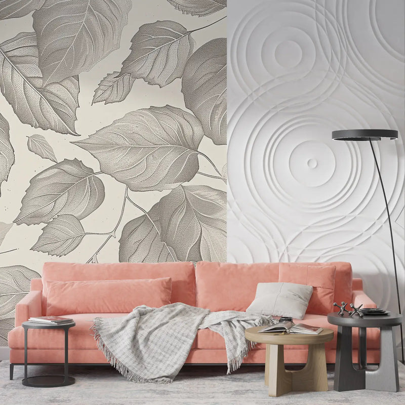 Papier Peint Feuilles Gris - design