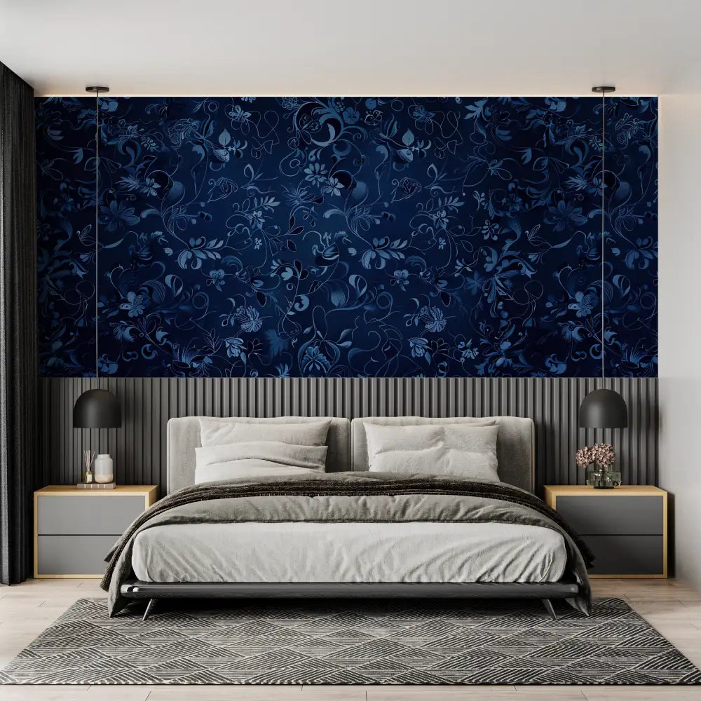 Navy Blue Floral Wallpaper - Second Image