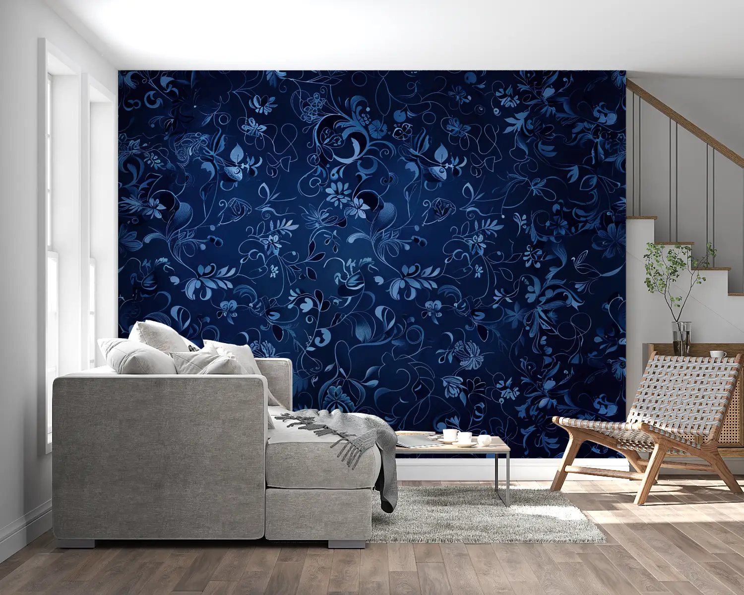 Navy Blue Floral Wallpaper - Second Image