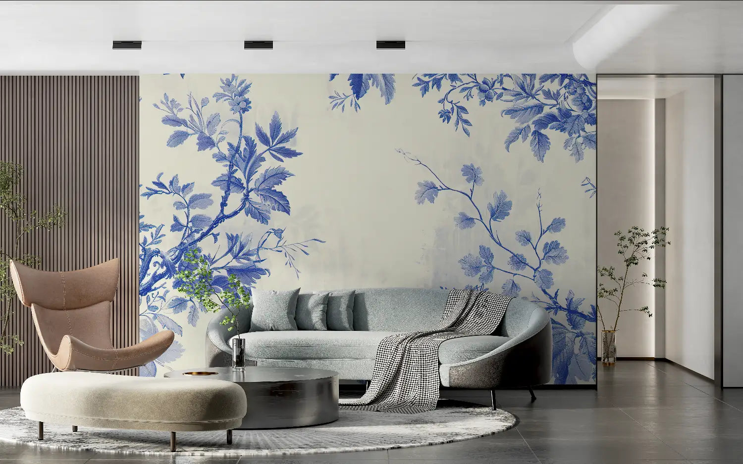 Papier Peint Fleuri Vintage Bleu Et Blanc - tendance 2024