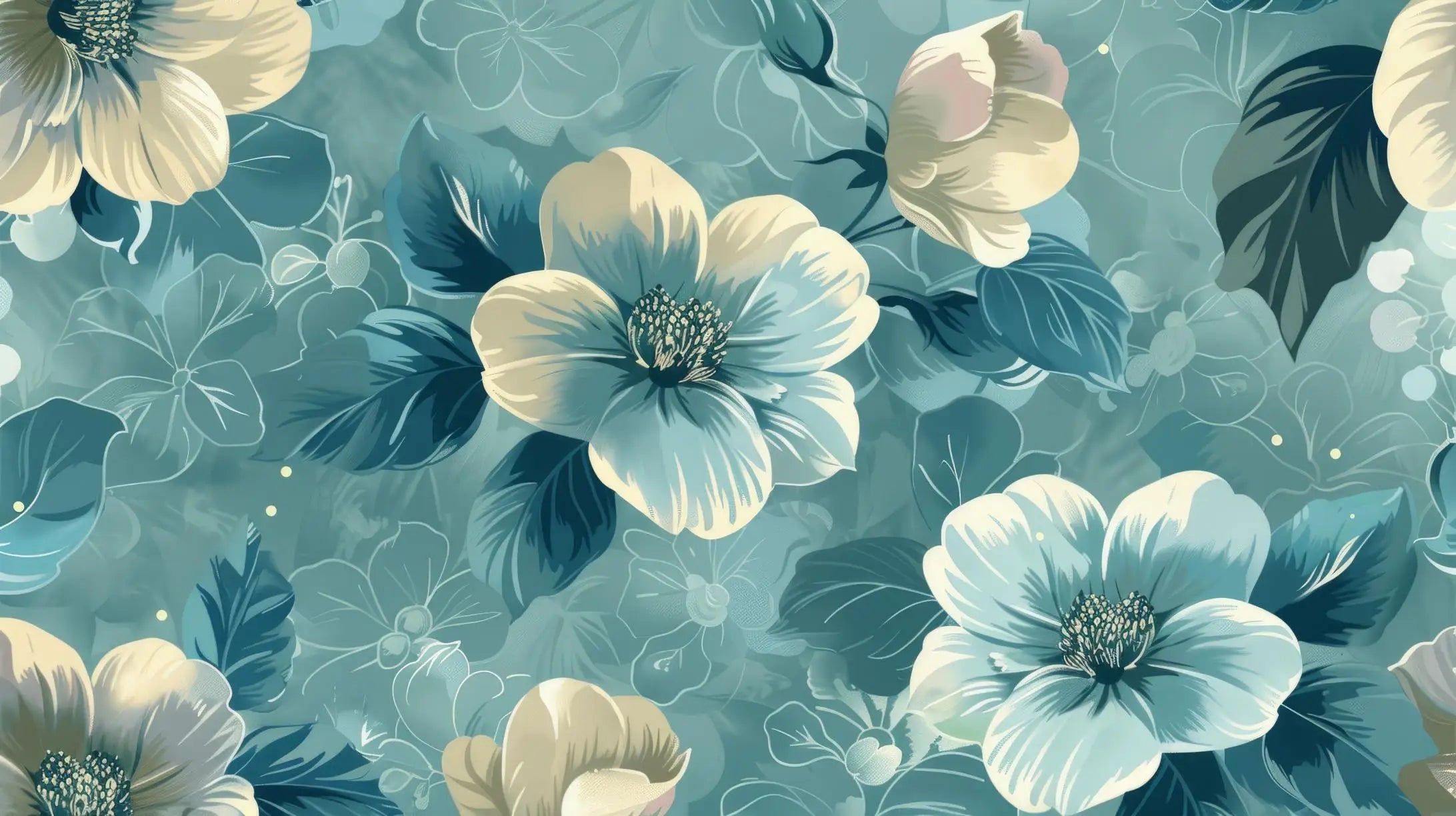 Duck blue floral wallpaper