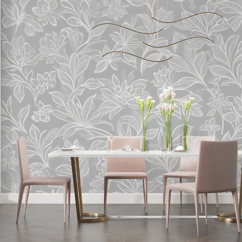 Papier Peint Floral Gris - chambre adulte