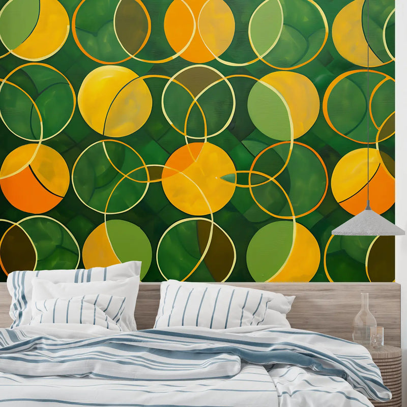 Papier Peint Geometrique Vert Orange - mural