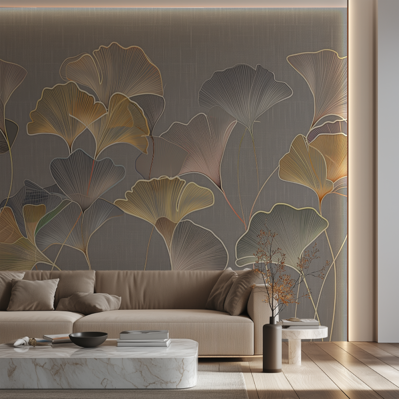 Papier Peint Gingko Dorés Tendance