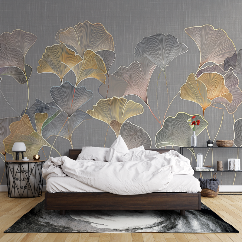 Papier Peint Gingko Dorés Tendance