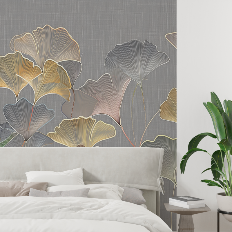 Papier Peint Gingko Dorés Tendance
