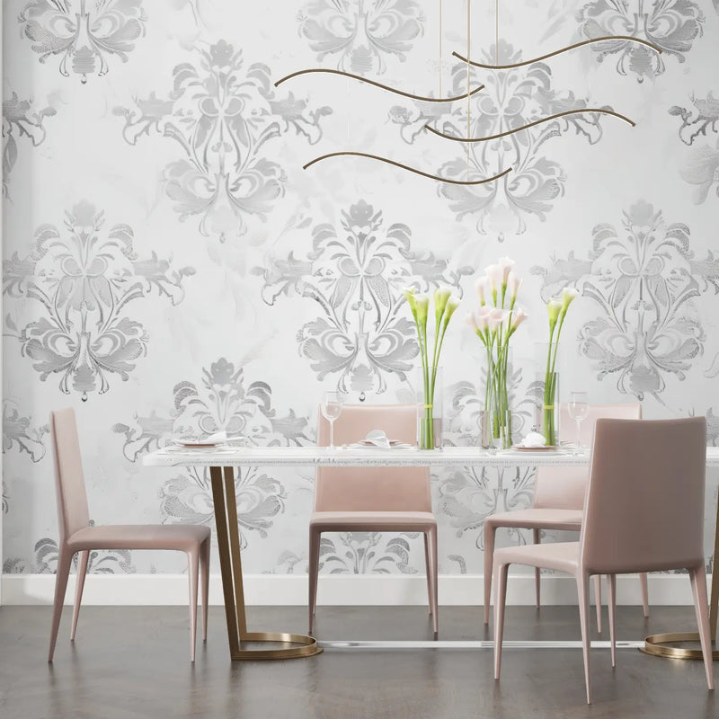 Papier Peint Gris Baroque - chambre adulte