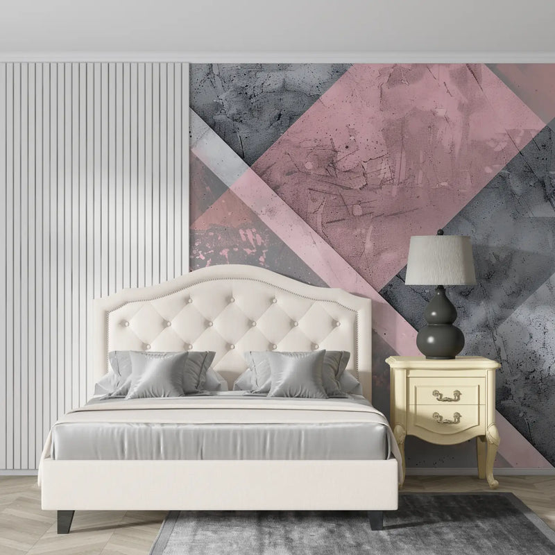 Papier Peint Gris Et Rose Mosaique - mur