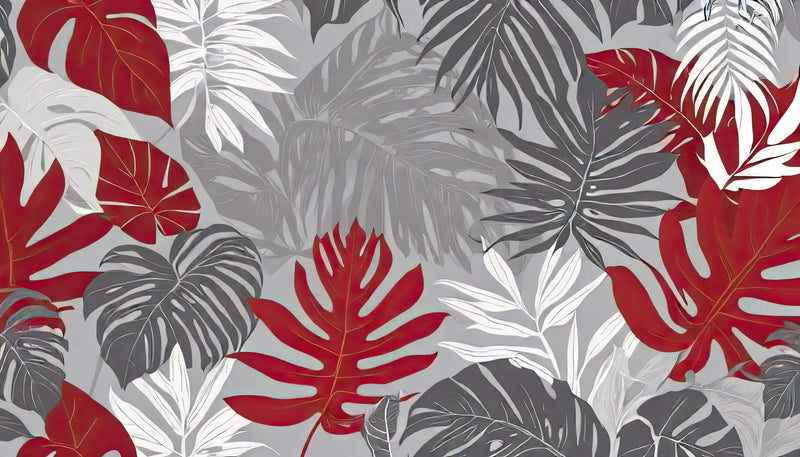 Papier Peint Gris Et Rouge Tropical