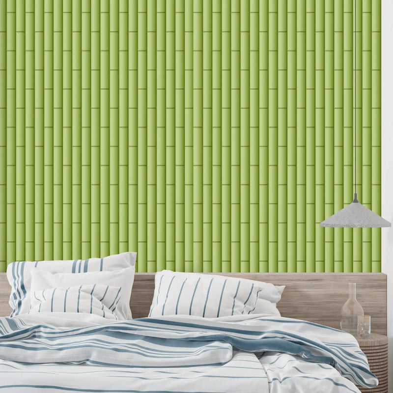 Papier Peint Imitation Bambou Vert Clair - sur mesure