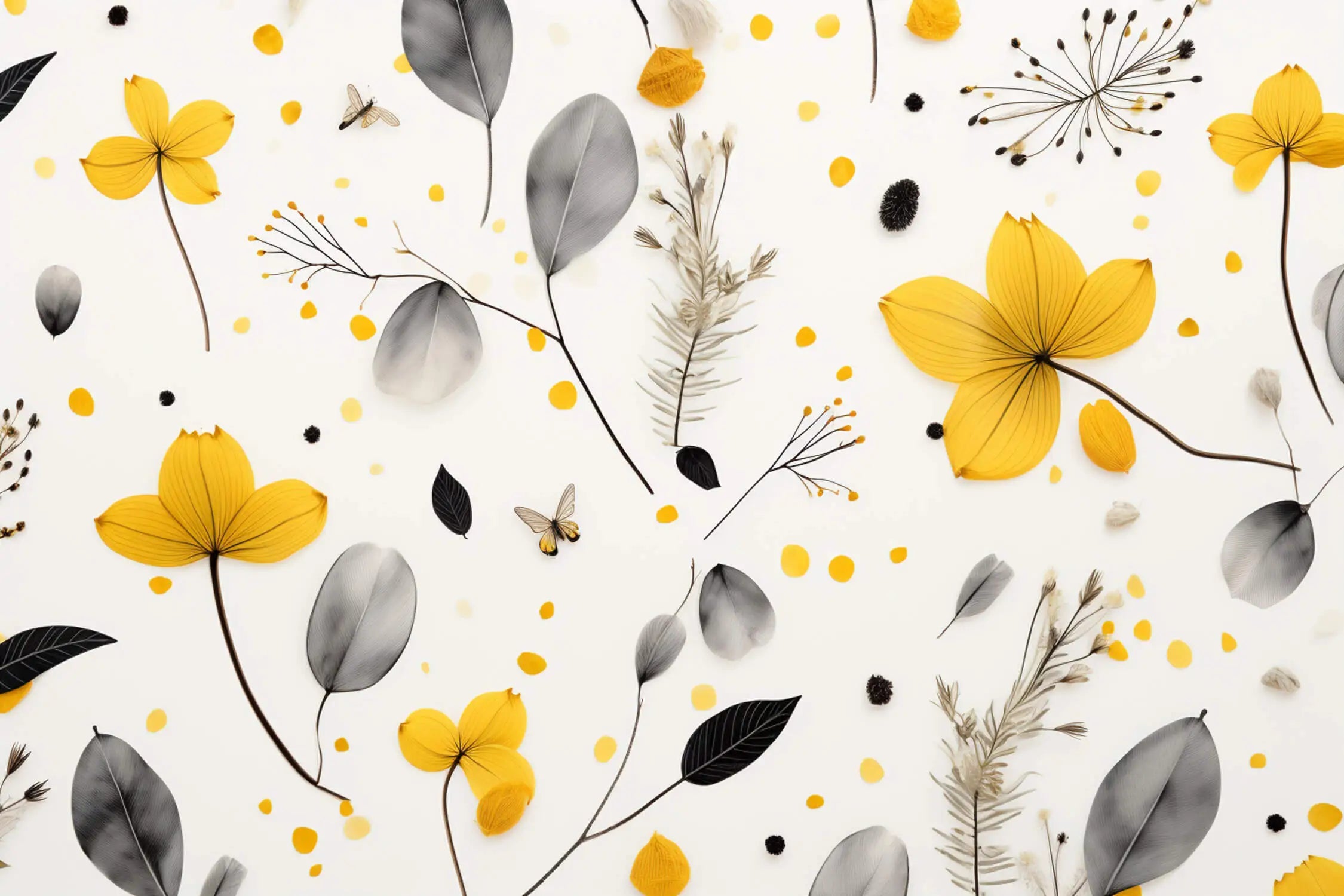 Papier Peint Jaune Et Gris Floral