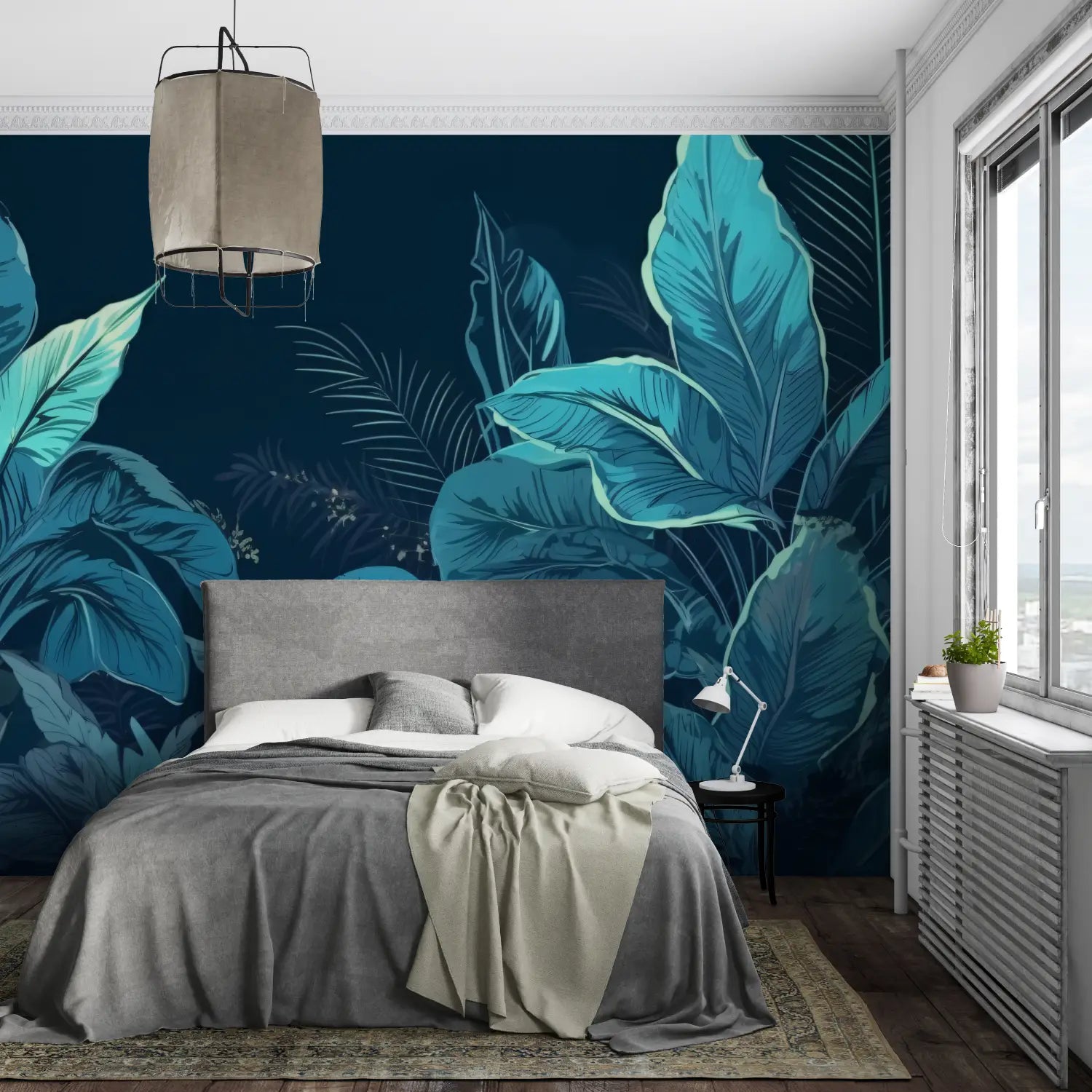 Papier Peint Jungle Bleu Canard - mural