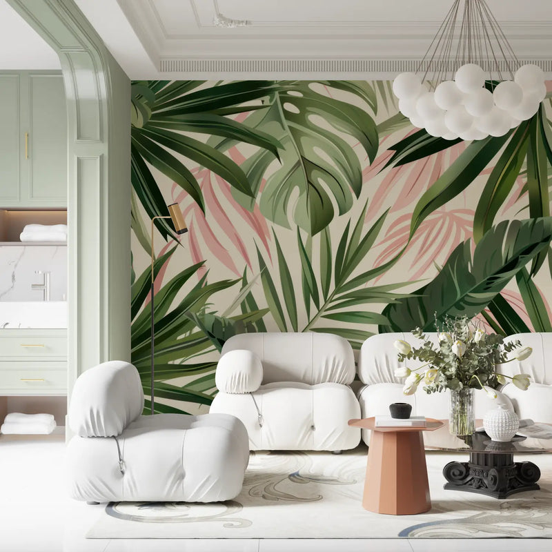 Papier Peint Jungle Vert Rose - tendances