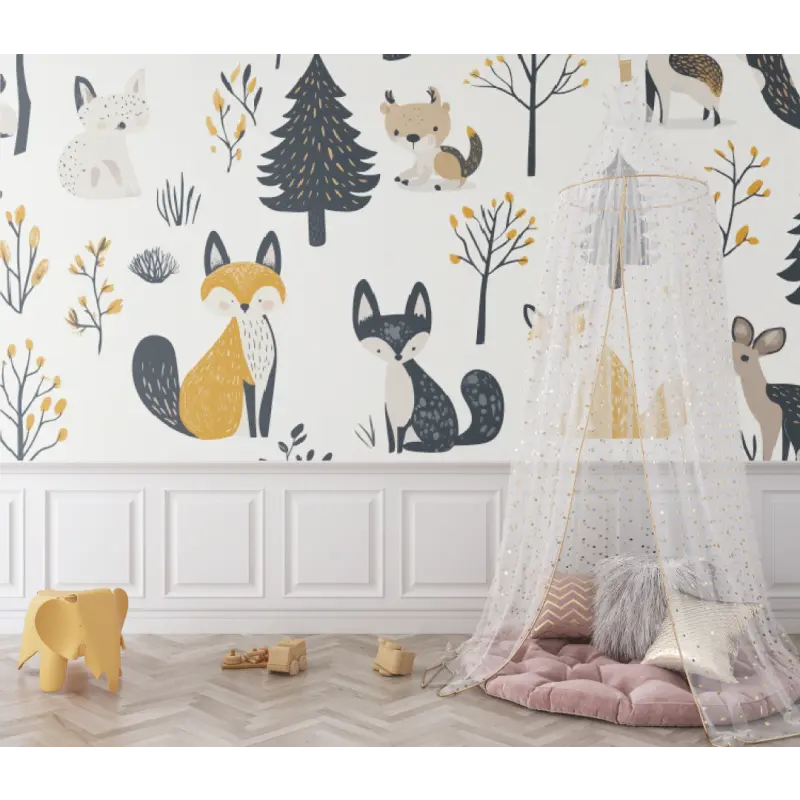 Papier peint les Animaux de la forêt - bebe tipi