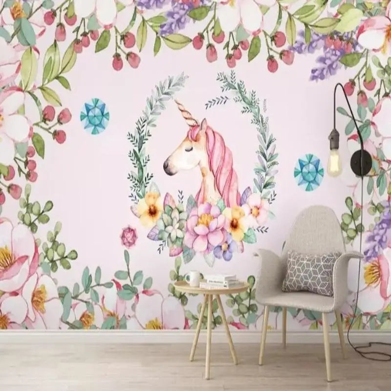 Papier Peint Licorne Fleur Mural