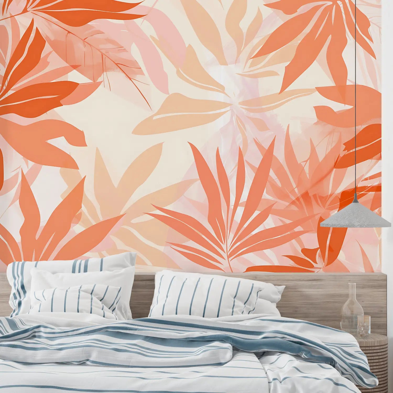 Papier Peint Motif Tropical Orange - mural