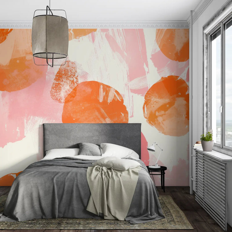 Papier Peint Motifs Rose Orange - sur mesure