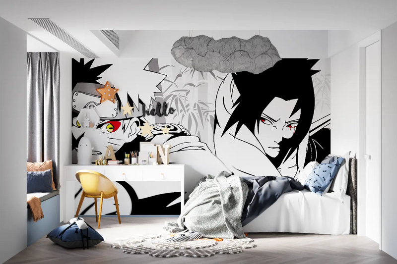 Papier Peint Naruto Combat Noir et Blanc - tapisseries murale