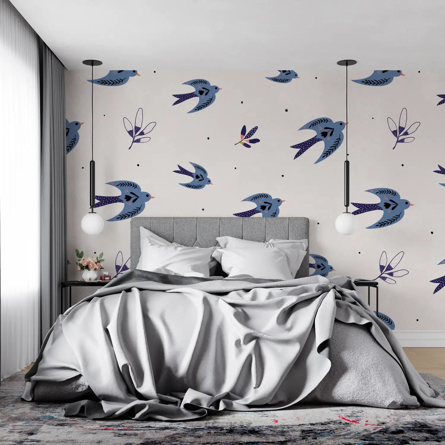 Papier Peint Oiseau Bleu - tendance mur