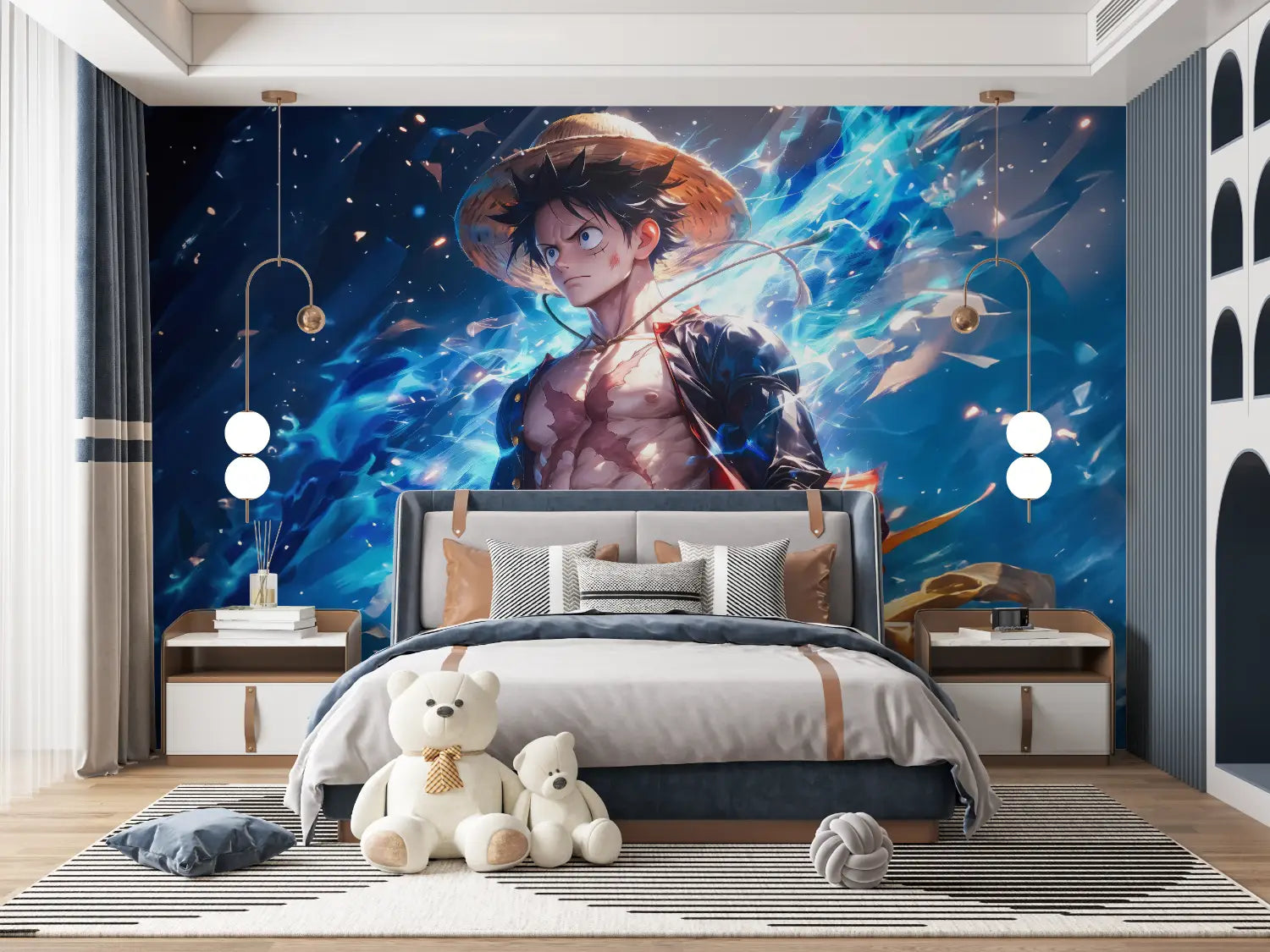 Papier Peint One Piece Luffy Électrique - mur panoramique