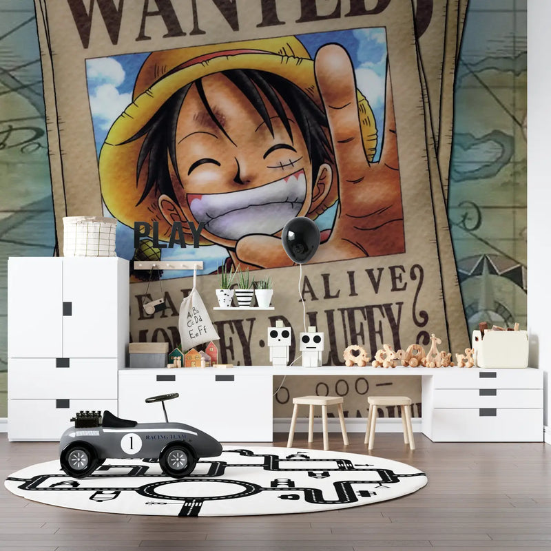 Papier Peint One Piece Luffy Wanted - mur panoramique