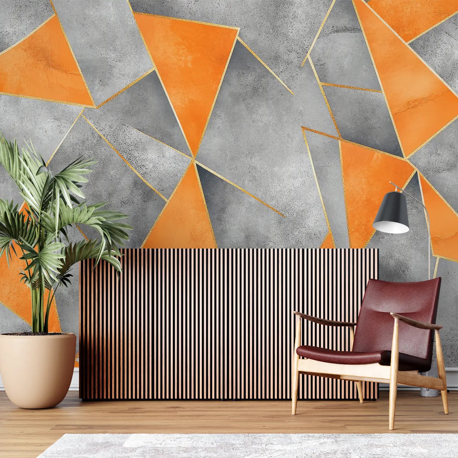 Papier Peint Orange Et Gris - sur mesure