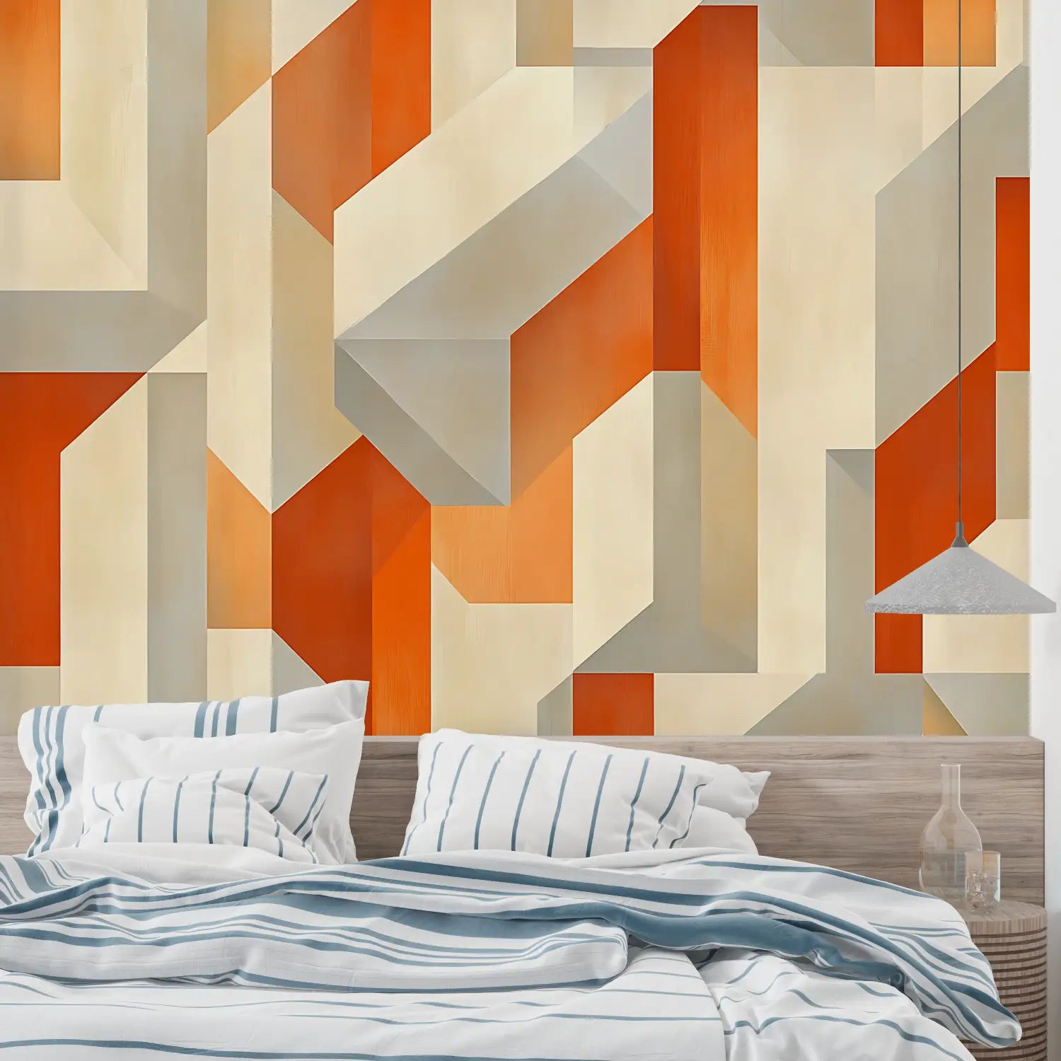 Papier Peint Orange Et Gris Art - sur mesure