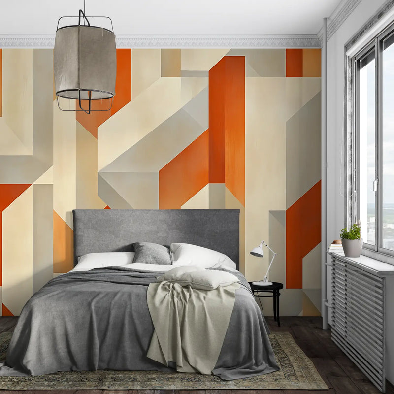 Papier Peint Orange Et Gris Art - pano mural