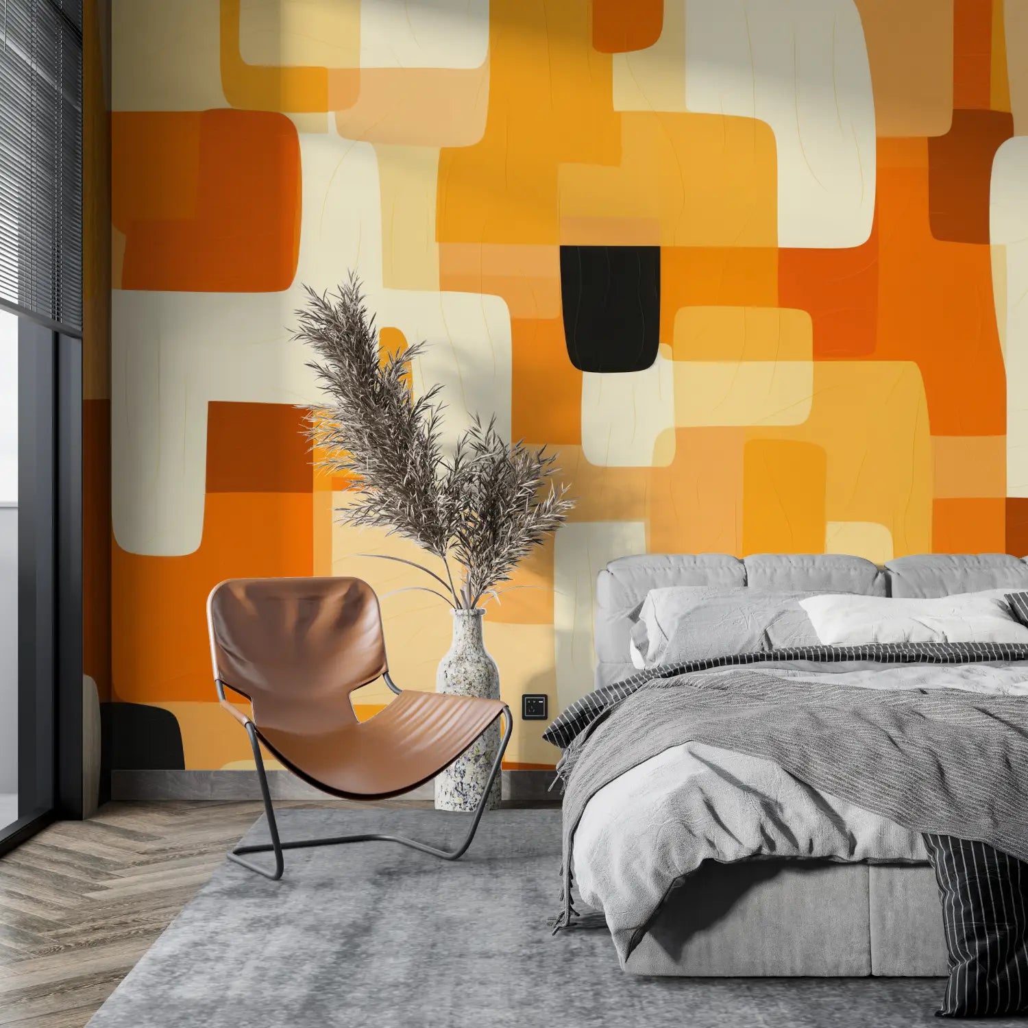 Papier Peint Orange Graphique - tendance mur