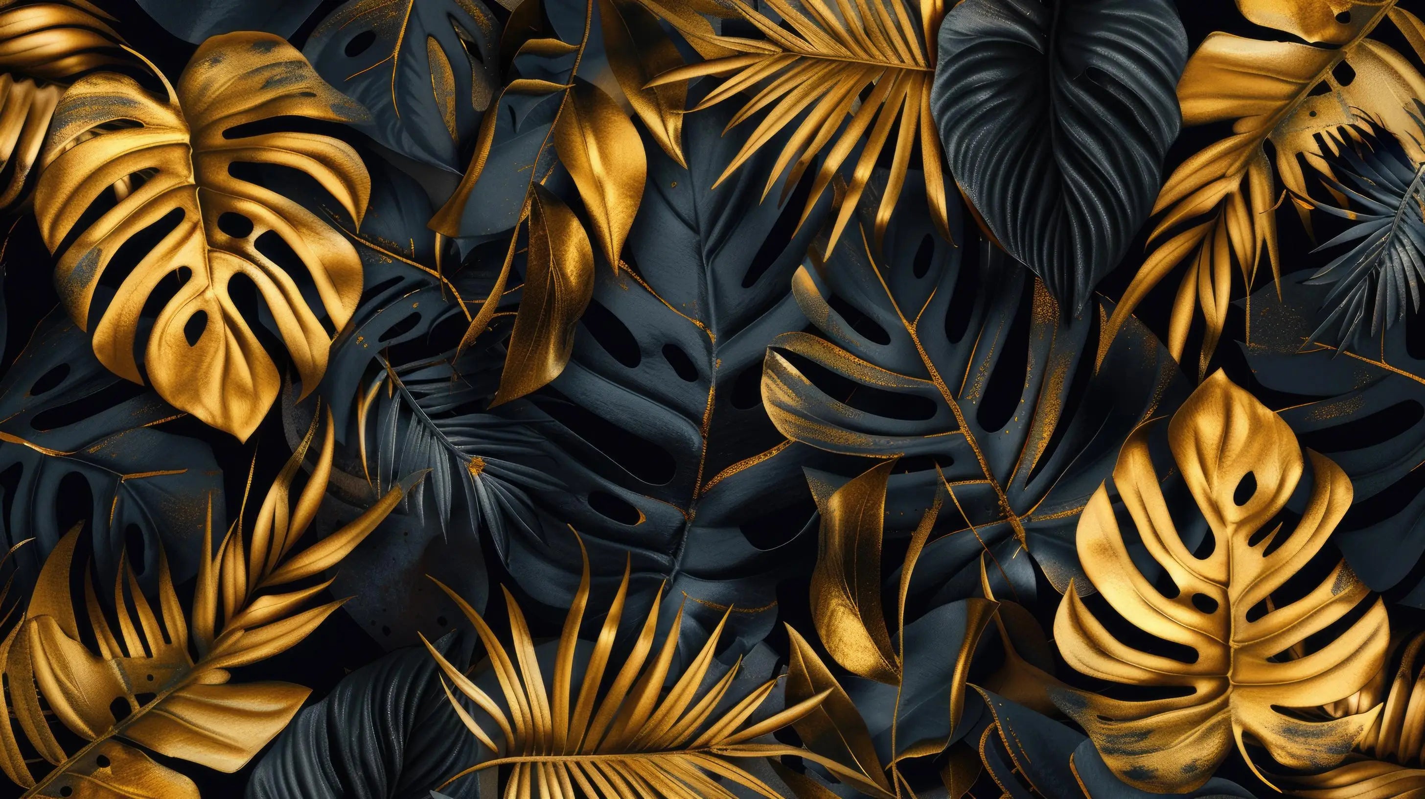 Black and gold panoramic wallpaper