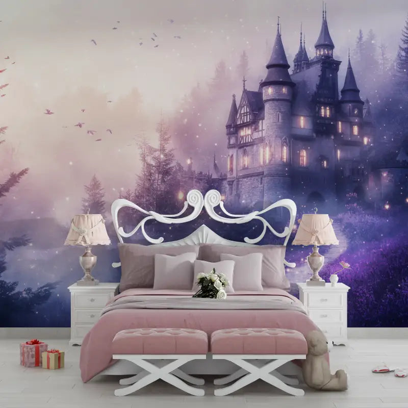 Papier peint princesse chateau violet chambre filles