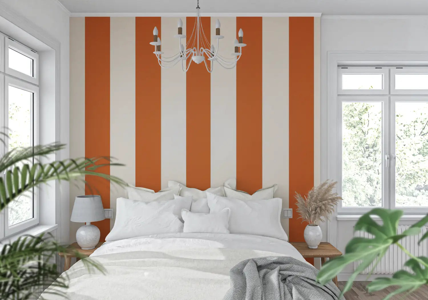 Papier Peint Rayure Orange - mur cuisine