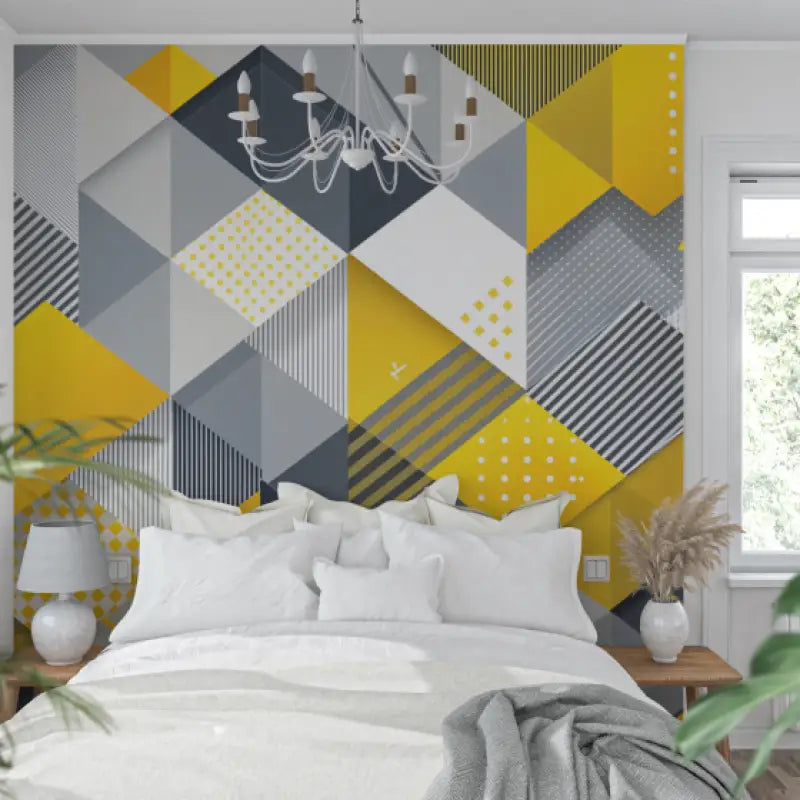 Papier Peint Scandinave Jaune Et Gris - tapisserie pano