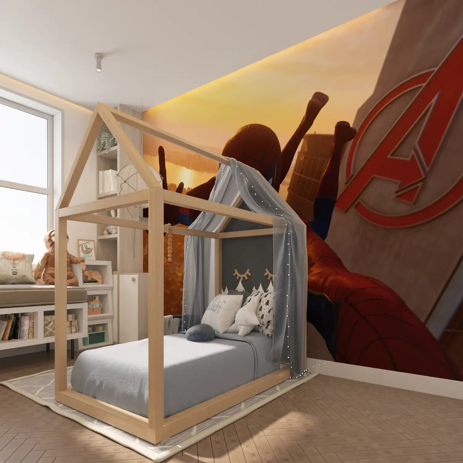 Papier Peint Spiderman Tour Avengers - tapisserie hero