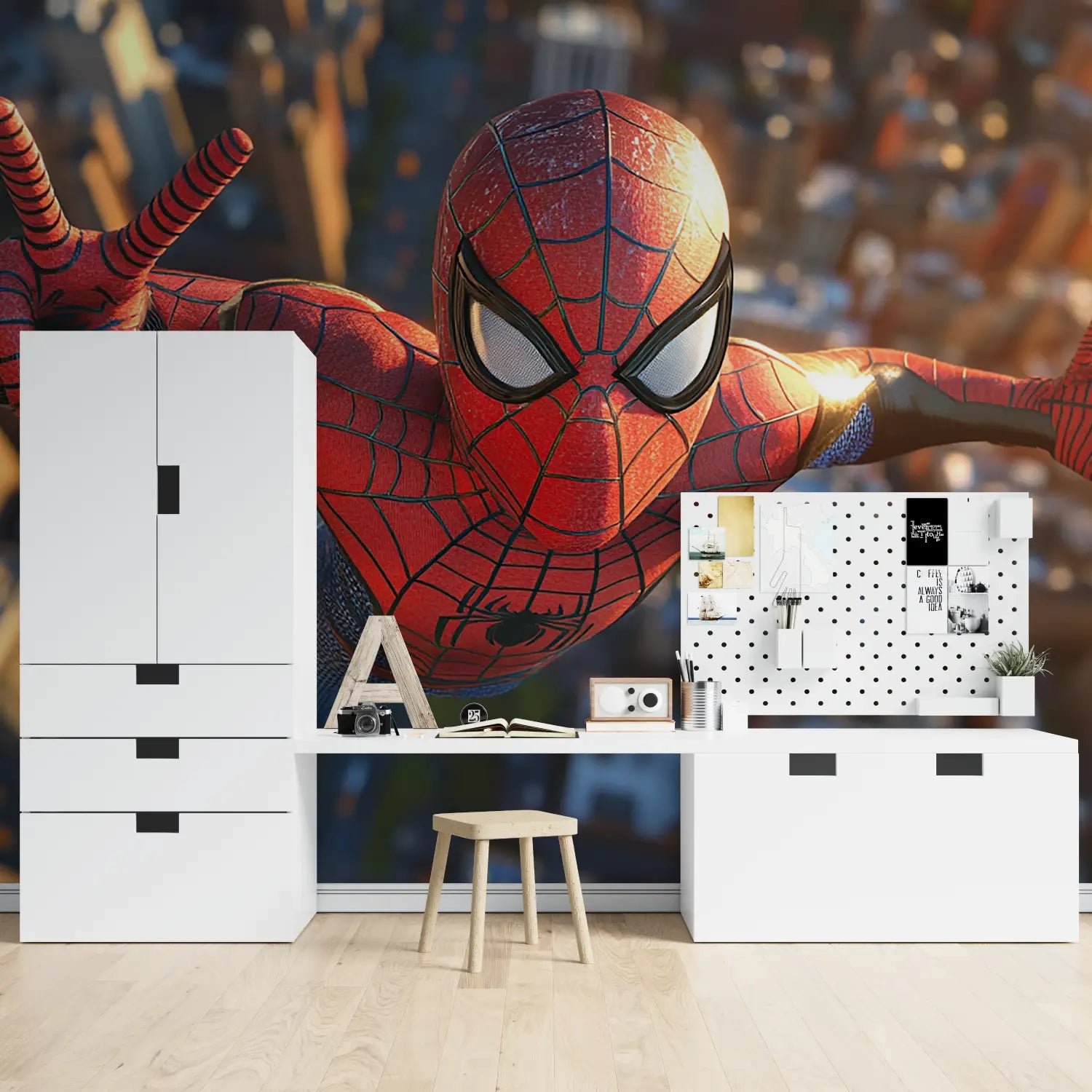 Papier Peint Spiderman Trompe l'Oeil - chambre spiderman