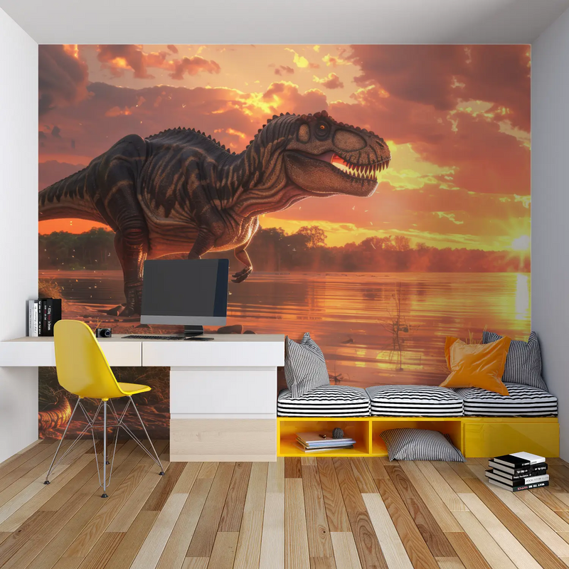 Papier Peint T Rex Couché de Soleil - tapisserie garçon