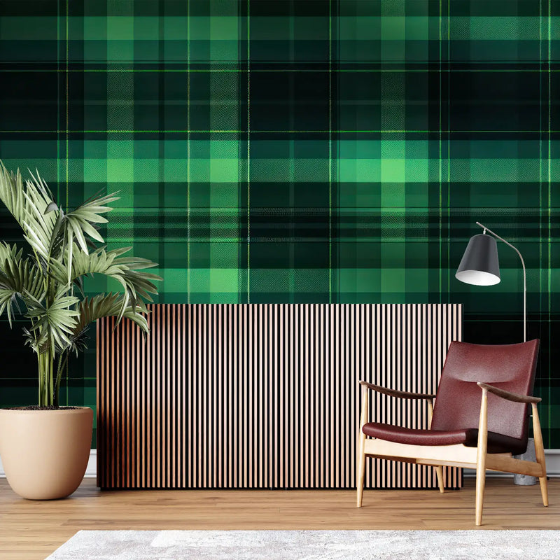 Papier Peint Tartan Vert - sur mesure