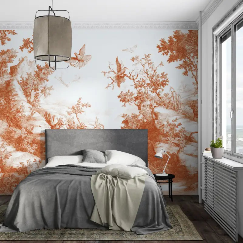 Papier peint terracotta toile de jouy tendance mural